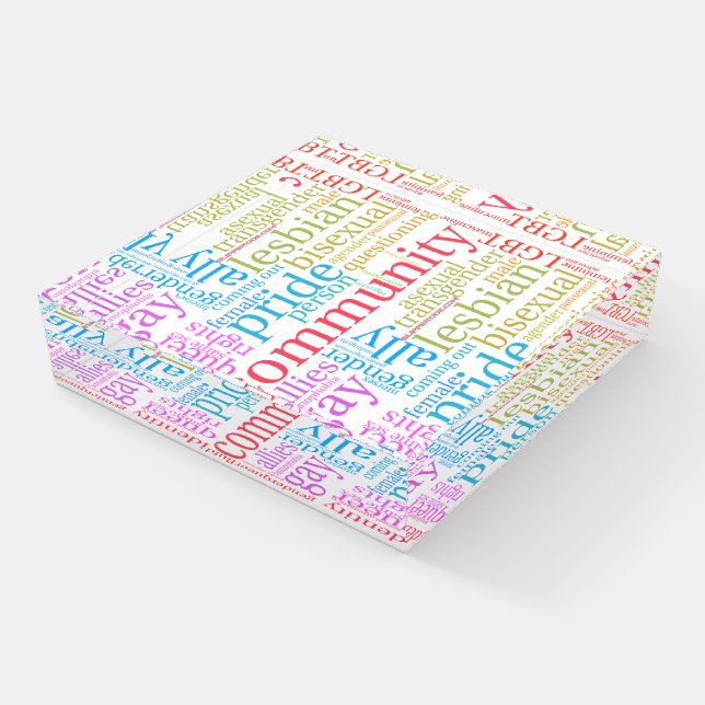 SlipperyJoe's rainbow LGBTQ+ community word cloud  Paperweight (Angled)