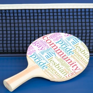 SlipperyJoe's rainbow LGBTQ+ community word cloud Ping Pong Paddle