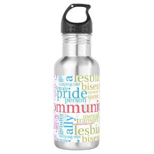 SlipperyJoe's rainbow LGBTQ+ community word cloud  Stainless Steel Water Bottle