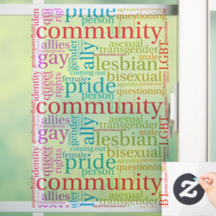 SlipperyJoe's rainbow LGBTQ+ community word cloud Window Cling