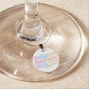 SlipperyJoe's rainbow LGBTQ+ community word cloud Wine Charm