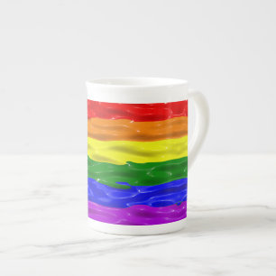 SlipperyJoe's rainbow pride colors glossy liquid t Bone China Mug