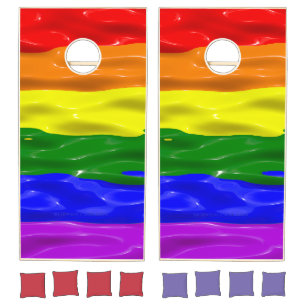 SlipperyJoe's rainbow pride colors glossy liquid t Cornhole Set
