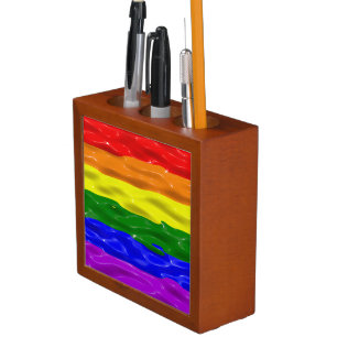 SlipperyJoe's rainbow pride colors glossy liquid t Desk Organizer