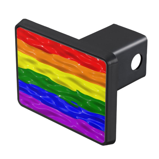 SlipperyJoe's rainbow pride colors glossy liquid t Hitch Cover (Top Right)