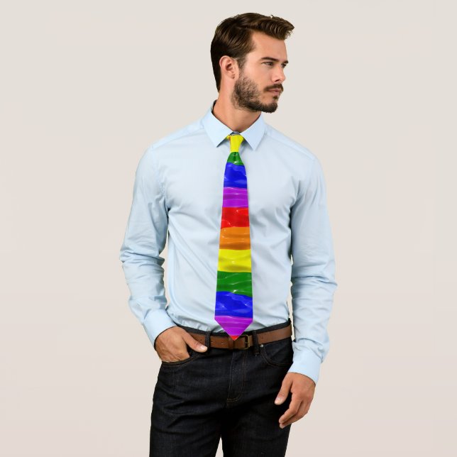 SlipperyJoe's rainbow pride colors glossy liquid t Neck Tie (In Situ)