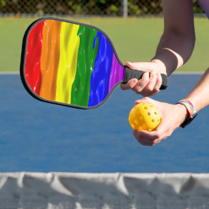 SlipperyJoe's rainbow pride colors glossy liquid t Pickleball Paddle