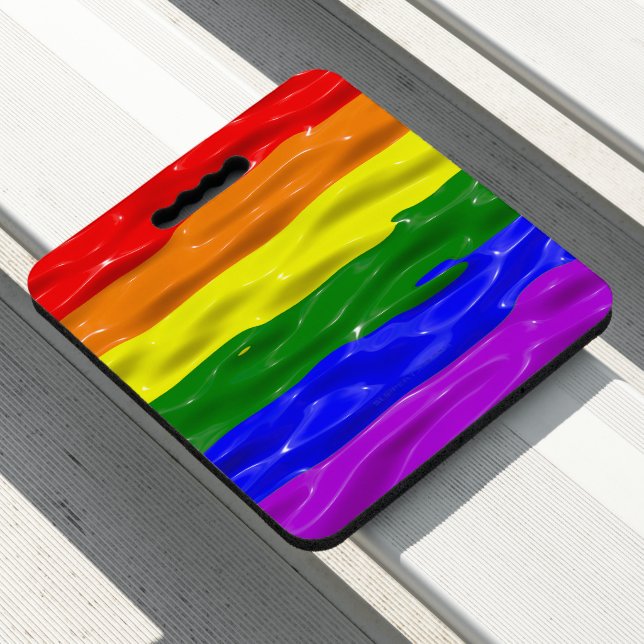 SlipperyJoe's rainbow pride colors glossy liquid t Seat Cushion (In Situ)