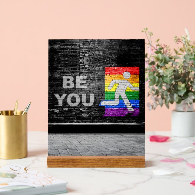 SlipperyJoe's rainbow pride colors panel urban str Acrylic Sign (Wedding)