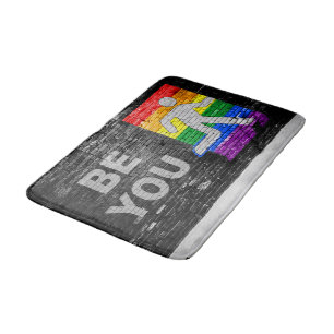 SlipperyJoe's rainbow pride colors panel urban str Bath Mat