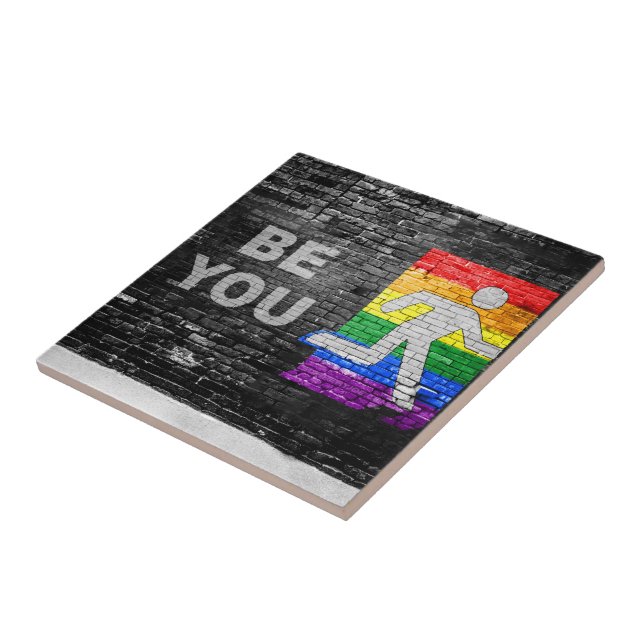 SlipperyJoe's rainbow pride colors panel urban str Ceramic Tile (Side)