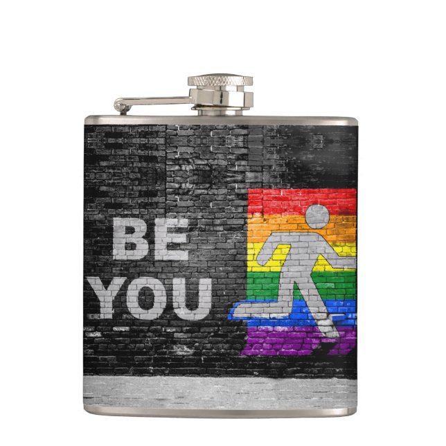 SlipperyJoe's rainbow pride colors panel urban str Flask (Front)