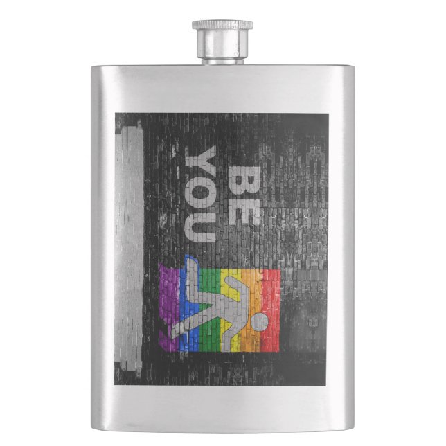 SlipperyJoe's rainbow pride colors panel urban str Flask (Front)