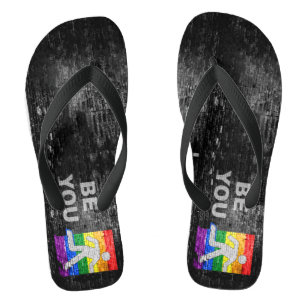 SlipperyJoe's rainbow pride colors panel urban str Flip Flops