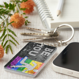 SlipperyJoe's rainbow pride colors panel urban str Keychain