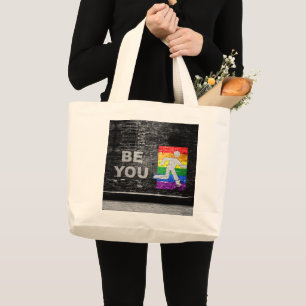 SlipperyJoe's rainbow pride colors panel urban str Large Tote Bag
