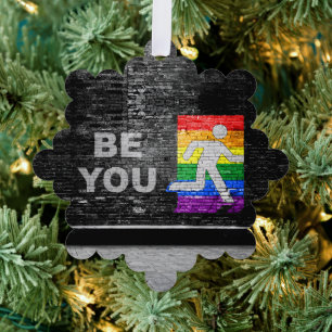 SlipperyJoe's rainbow pride colors panel urban str Ornament Card