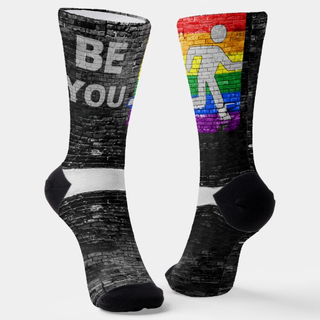 SlipperyJoe's rainbow pride colors panel urban str Socks (Angled)
