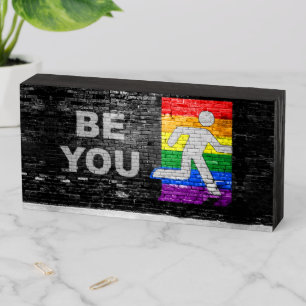 SlipperyJoe's rainbow pride colors panel urban str Wooden Box Sign