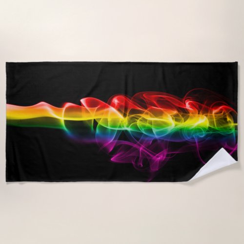 SlipperyJoes Rainbow smoke vapor ripple rainbow c Beach Towel