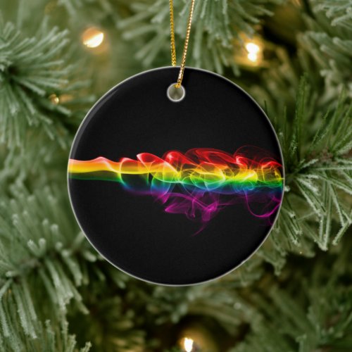 SlipperyJoes Rainbow smoke vapor ripple rainbow c Ceramic Ornament
