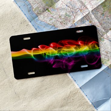 SlipperyJoe's Rainbow smoke vapor ripple rainbow c License Plate