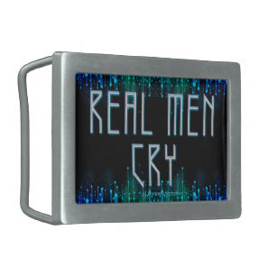 SlipperyJoe's real men cry tears black blue aqua s Belt Buckle