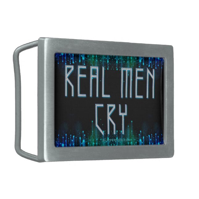 SlipperyJoe's real men cry tears black blue aqua s Belt Buckle (Front Left)