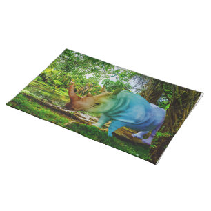 SlipperyJoe's rhinoceros lush tropical setting pri Cloth Placemat