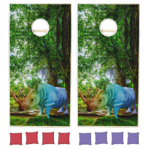 SlipperyJoe's rhinoceros lush tropical setting pri Cornhole Set