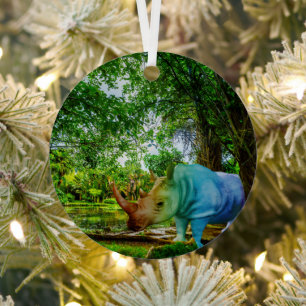 SlipperyJoe's rhinoceros lush tropical setting pri Metal Ornament