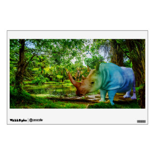 SlipperyJoe's rhinoceros lush tropical setting pri Wall Decal