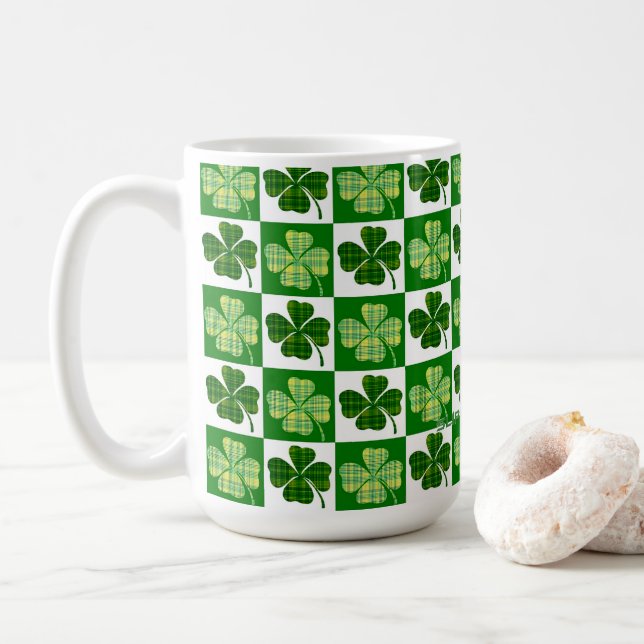 SlipperyJoe's Saint Patrick's Day four leaf clover Coffee Mug (With Donut)