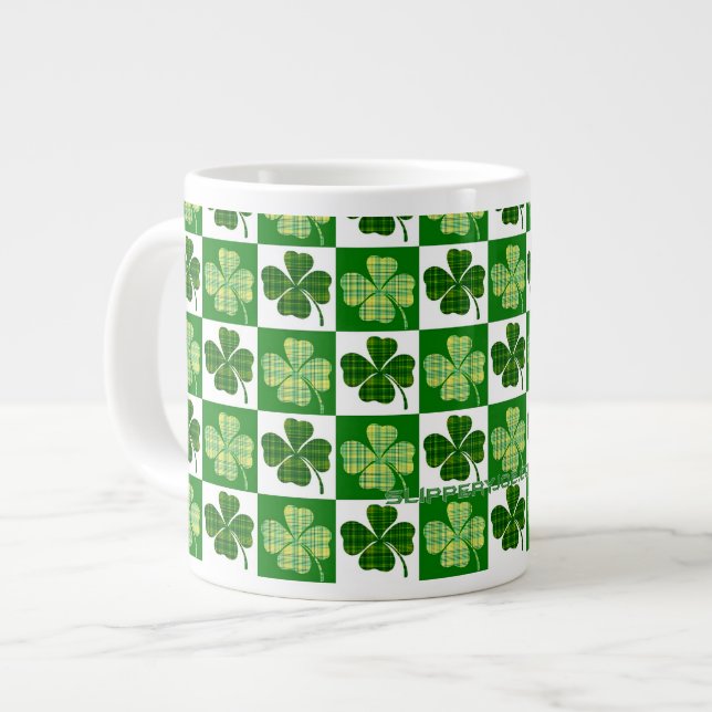SlipperyJoe's Saint Patrick's Day four leaf clover Giant Coffee Mug (Front Left)