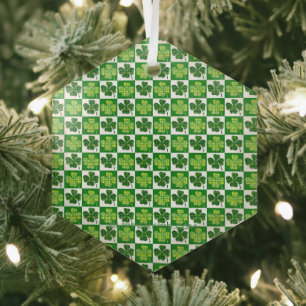 SlipperyJoe's Saint Patrick's Day four leaf clover Glass Ornament