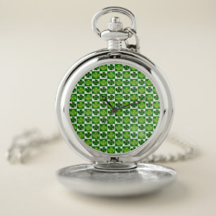 SlipperyJoe's Saint Patrick's Day four leaf clover Pocket Watch