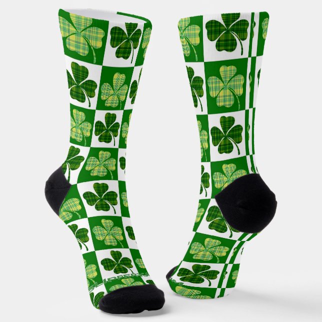 SlipperyJoe's Saint Patrick's Day four leaf clover Socks (Angled)