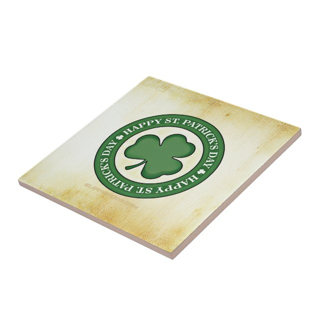 SlipperyJoe's Saint Patrick's Day glossy three lea Ceramic Tile (Side)