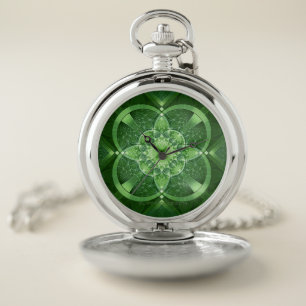 SlipperyJoe's Saint Patrick's Day glowing four lea Pocket Watch