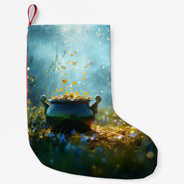 SlipperyJoe's Saint Patrick's Day large ornate pot Small Christmas Stocking (Front)