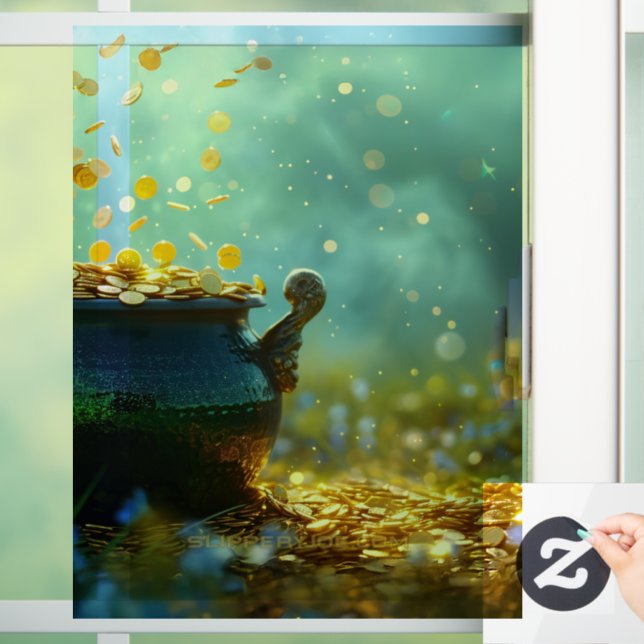 SlipperyJoe's Saint Patrick's Day large ornate pot Window Cling (Home)