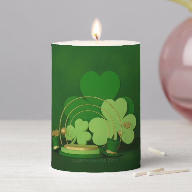 SlipperyJoe's Saint Patrick's Day theme leprechaun Pillar Candle (In Situ)