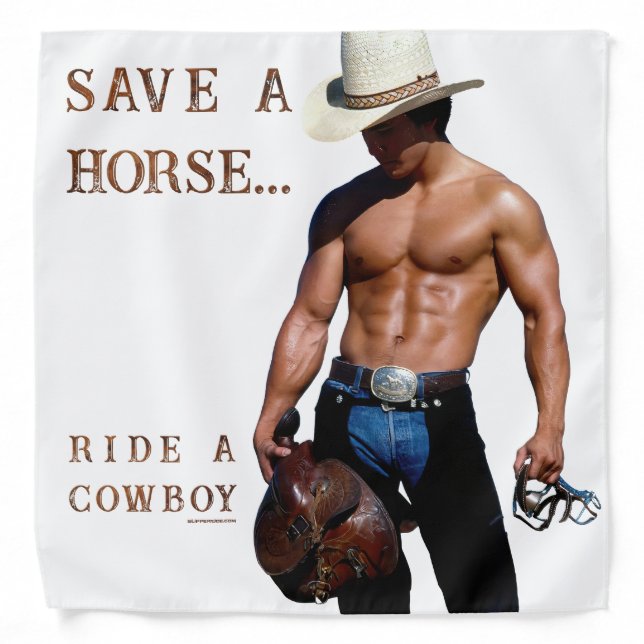 SlipperyJoe's save horse ride straw cowboy hat mus Bandana (Front)