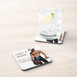 SlipperyJoe's save horse ride straw cowboy hat mus Beverage Coaster