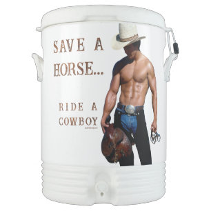 SlipperyJoe's save horse ride straw cowboy hat mus Beverage Cooler