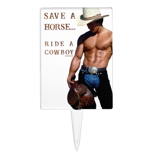 SlipperyJoe's save horse ride straw cowboy hat mus Cake Topper (Front)