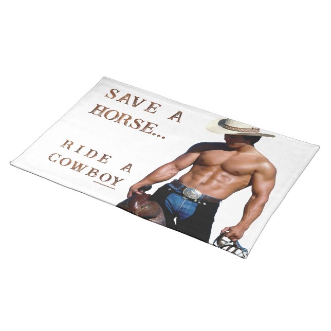 SlipperyJoe's save horse ride straw cowboy hat mus Cloth Placemat (On Table)