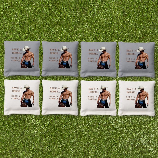 SlipperyJoe's save horse ride straw cowboy hat mus Cornhole Bags (Set)