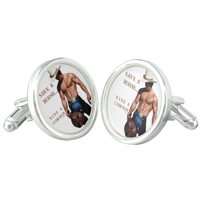 SlipperyJoe's save horse ride straw cowboy hat mus Cufflinks (Angled)
