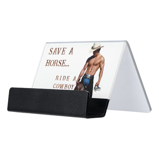 SlipperyJoe's save horse ride straw cowboy hat mus Desk Business Card Holder (Angled Front)